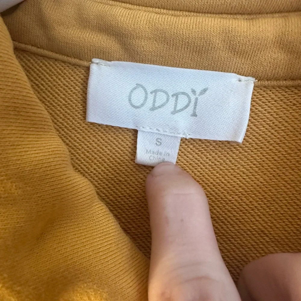 ODDY Oversized Mustard Button Up Shirt With Knitted Sleeves and Pockets - Picture 4 of 5
